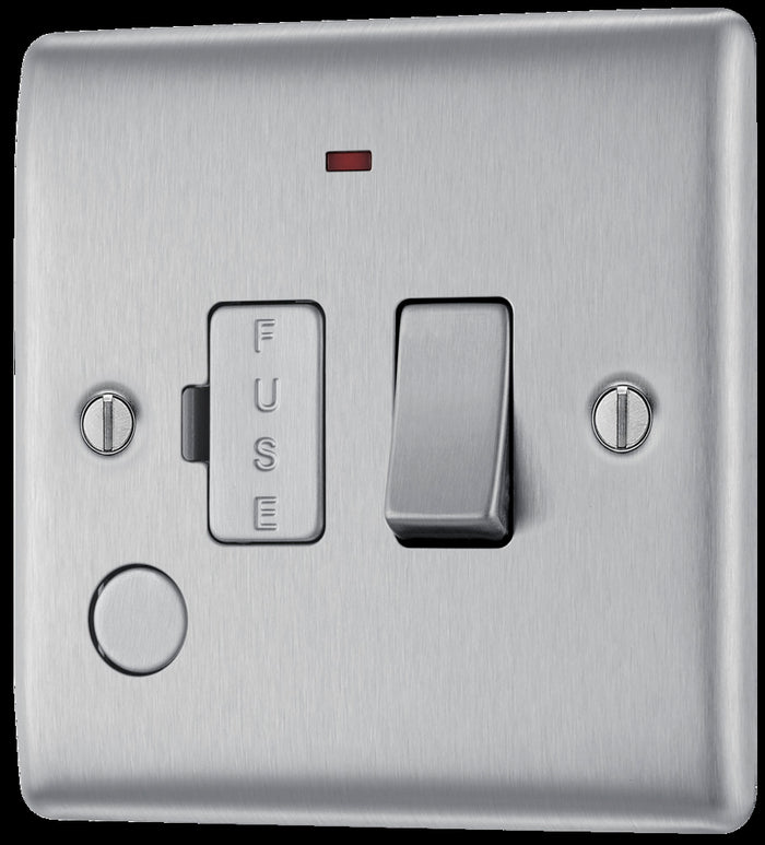 BG NBS53 Nexus Metal Brushed Steel Swi. 13A Fused Conn. Unit, w- Neon & Cable Outlet