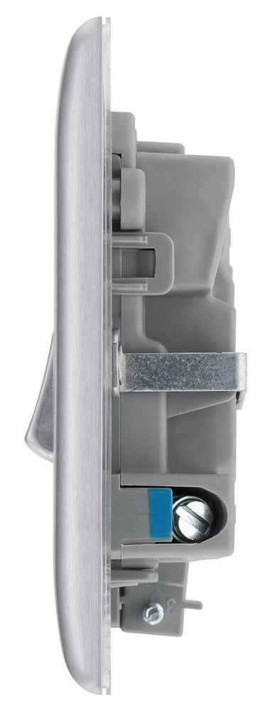 BG NBS53 Nexus Metal Brushed Steel Swi. 13A Fused Conn. Unit, w- Neon & Cable Outlet