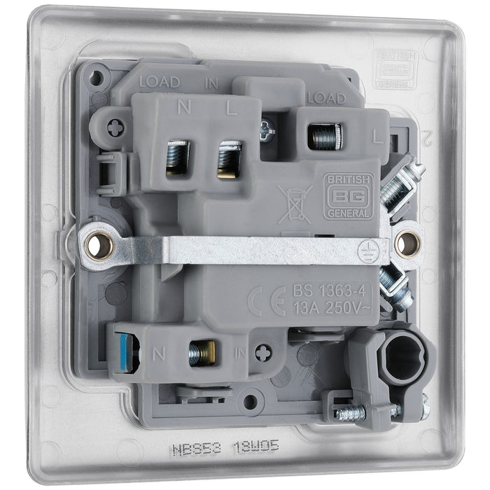 BG NBS53 Nexus Metal Brushed Steel Swi. 13A Fused Conn. Unit, w- Neon & Cable Outlet