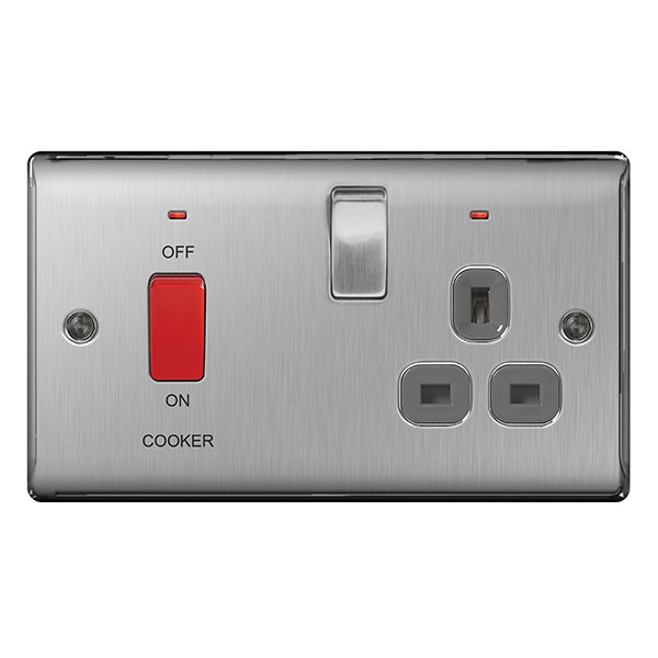 BG NBS70G Nexus Metal Brushed Steel 45A Cook. Control Unit w- Swi. 13A Power Skt. + Neon