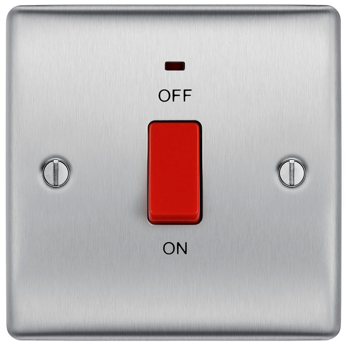 BG NBS74 Nexus Metal Brushed Steel 45A Square Cooker Control Unit, With Power Indicator
