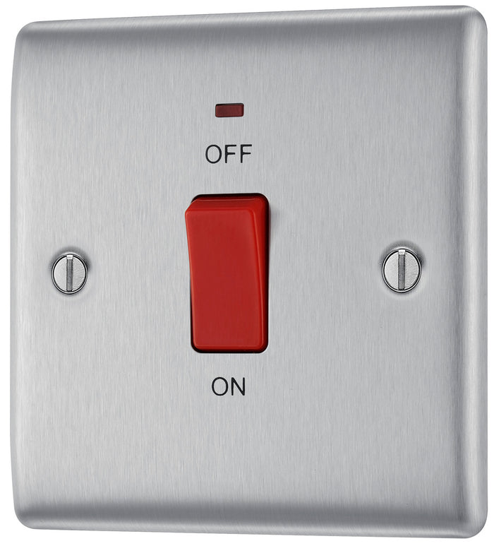BG NBS74 Nexus Metal Brushed Steel 45A Square Cooker Control Unit, With Power Indicator