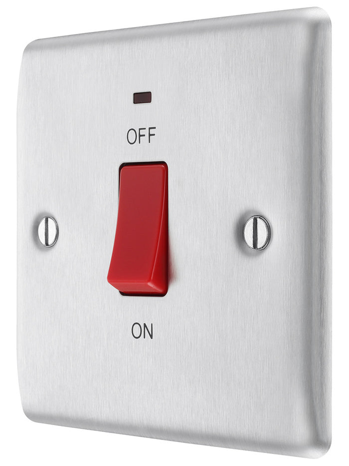 BG NBS74 Nexus Metal Brushed Steel 45A Square Cooker Control Unit, With Power Indicator