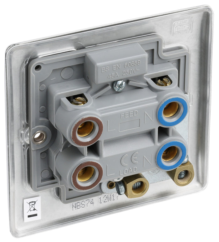 BG NBS74 Nexus Metal Brushed Steel 45A Square Cooker Control Unit, With Power Indicator