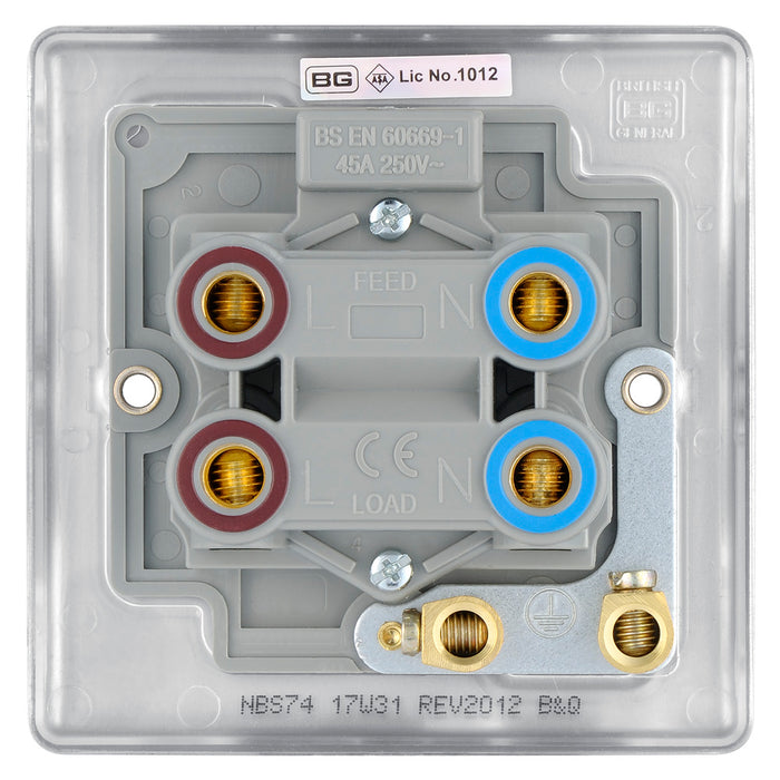 BG NBS74 Nexus Metal Brushed Steel 45A Square Cooker Control Unit, With Power Indicator
