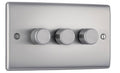 BG NBS83 Nexus Metal Brushed Steel Intelligent 400W Triple Dimmer Switch, 2-Way Push On-Off