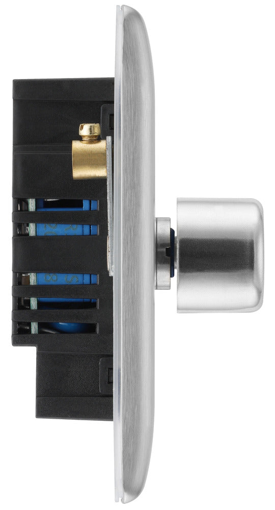 BG NBS83 Nexus Metal Brushed Steel Intelligent 400W Triple Dimmer Switch, 2-Way Push On-Off