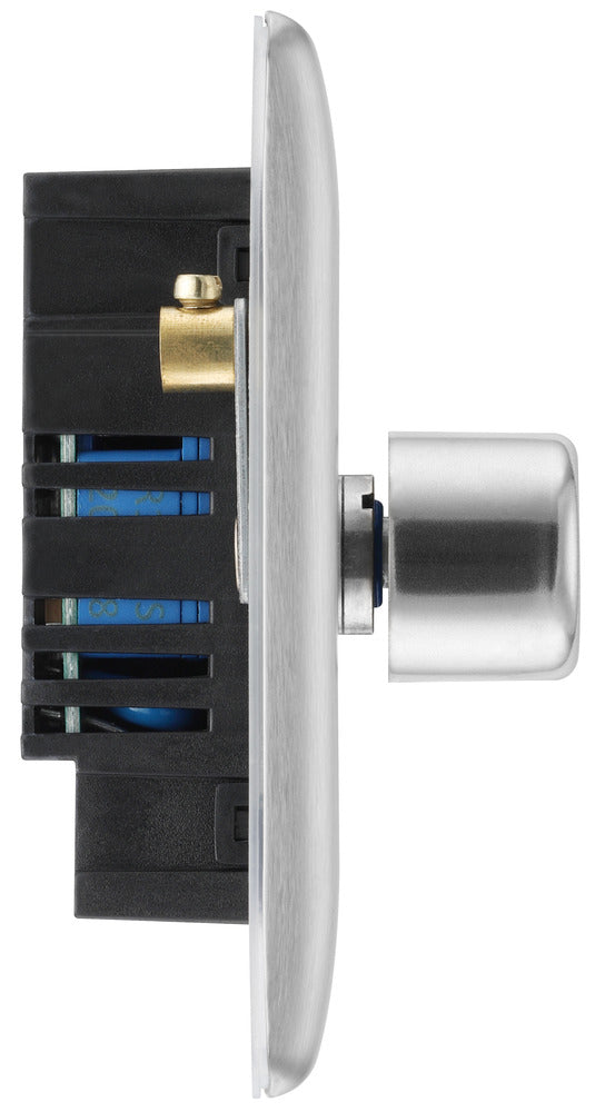 BG NBS84 Nexus Metal Brushed Steel Intelligent 400W Quadruple Dimmer Switch, 2-Way Push On-Off