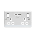 BG NPC22U3W Nexus Metal Polished Chrome 2x Swi. 13A Power Skt w- Usb Charging - 2X Usb Skts (3.1A)