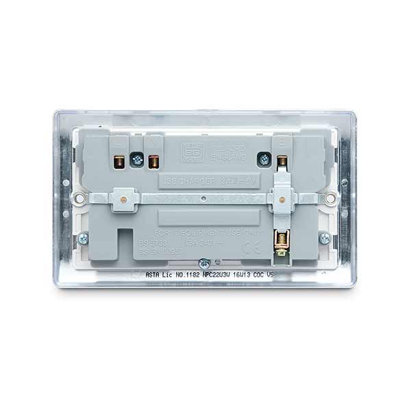 BG NPC22U3W Nexus Metal Polished Chrome 2x Swi. 13A Power Skt w- Usb Charging - 2X Usb Skts (3.1A)