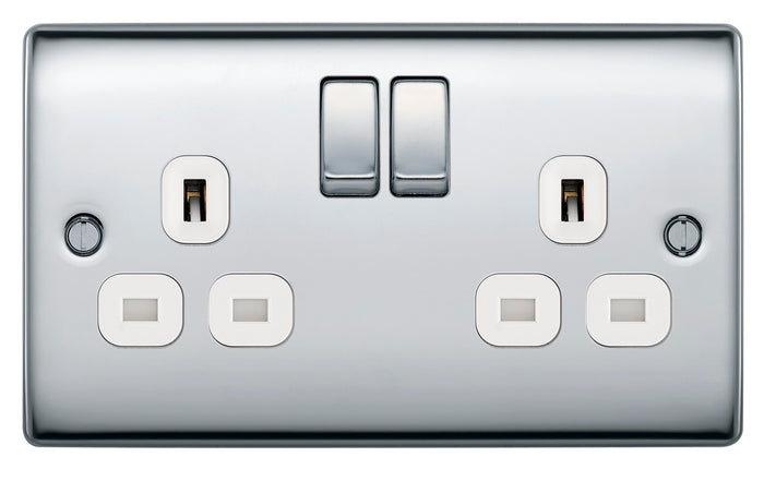 BG NPC22W Nexus Metal Polished Chrome Double Switched 13A Power Socket