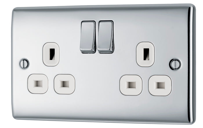 BG NPC22W Nexus Metal Polished Chrome Double Switched 13A Power Socket