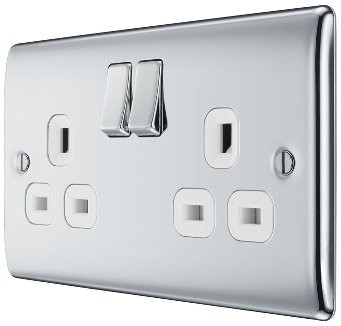 BG NPC22W Nexus Metal Polished Chrome Double Switched 13A Power Socket