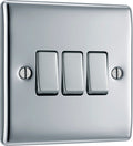 BG NPC43 Nexus Metal Polished Chrome Triple Switch, 10Ax 2 Way