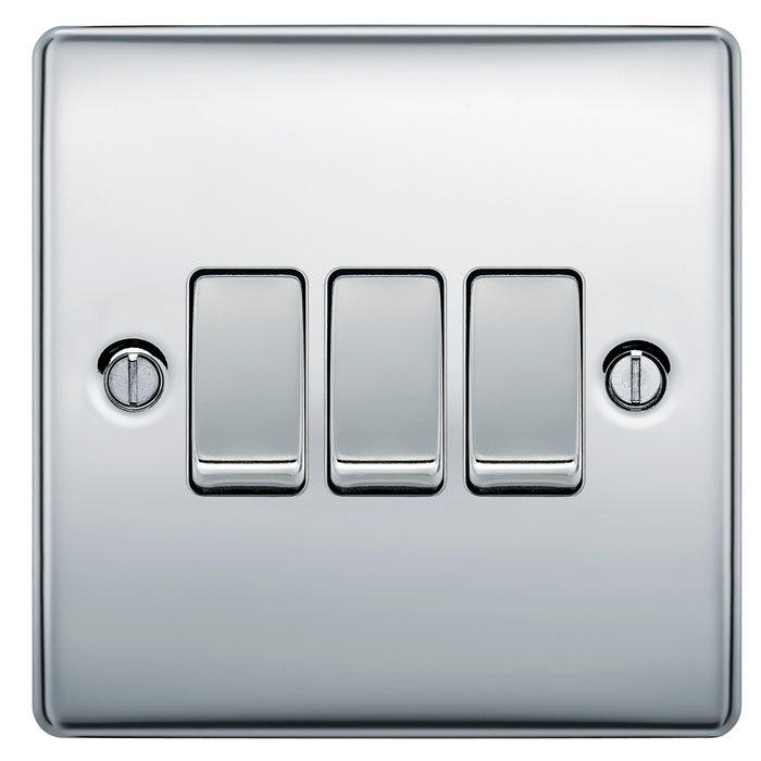 BG NPC43 Nexus Metal Polished Chrome Triple Switch, 10Ax 2 Way
