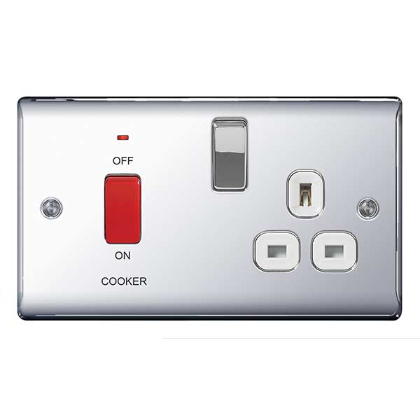BG NPC70W Nexus Metal Polished Chrome 45A Cook. Control Unit w- Swi. 13A Power Skt. + Neon