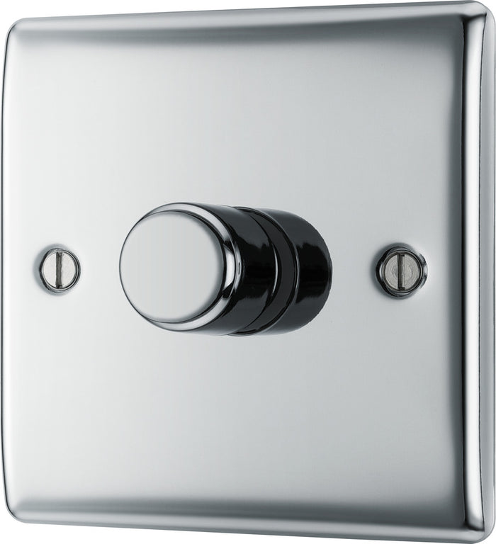 BG NPC81 Nexus Metal Polished Chrome 400W Intelligent Single Dimmer Switch, 2-Way Push On-Off