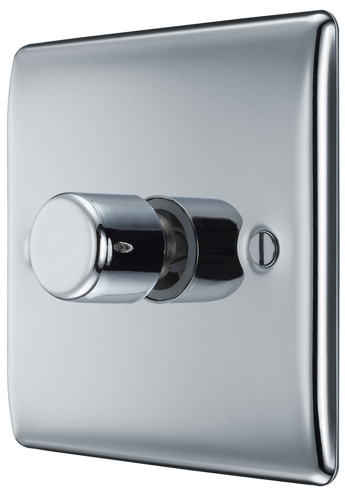 BG NPC81 Nexus Metal Polished Chrome 400W Intelligent Single Dimmer Switch, 2-Way Push On-Off