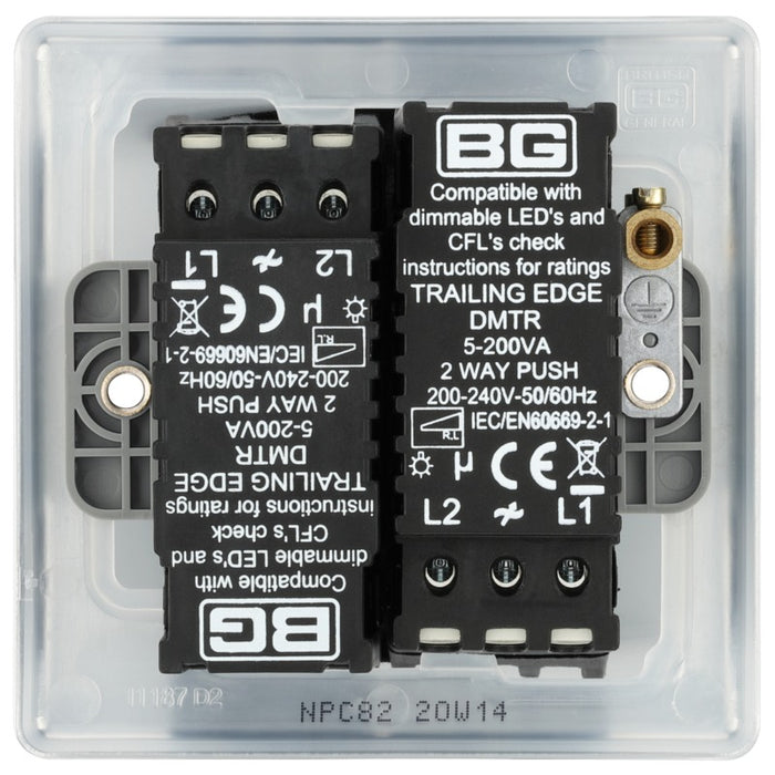 BG NPC82 Nexus Metal Polished Chrome Intelligent 400W Double Dimmer Switch, 2-Way Push On-Off