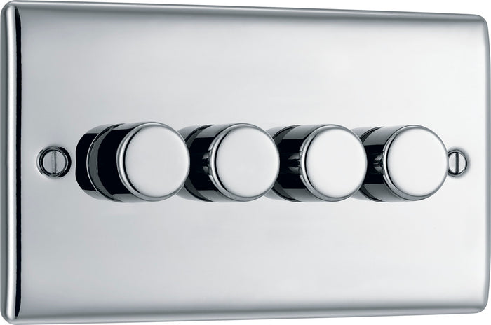 BG NPC84 Nexus Metal Polished Chrome Intelligent 400W Quadruple Dimmer Switch, 2-Way Push On-Off