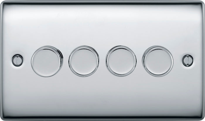 BG NPC84 Nexus Metal Polished Chrome Intelligent 400W Quadruple Dimmer Switch, 2-Way Push On-Off
