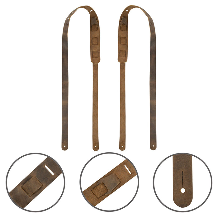 Detailed view of Hide & Groom's Button End Suspenders, highlighting the quality stitching and design features. Perfect for groomsmen, ideal for wedding ceremonies and dinner parties, made from full grain leather in La Antigua Guatemala, emphasizing small batch production.