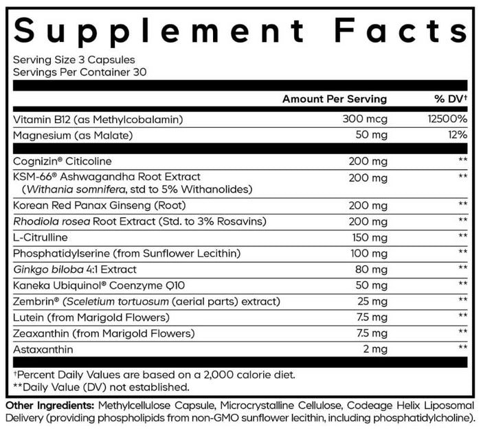 Codeage Cognitive Brainpower Platinum Ingredients