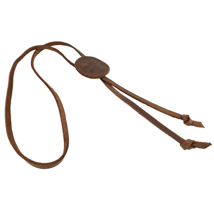 Stylish Cowboy Bolo Tie presented by Western Leather Works, designed in a round shape with genuine full grain leather. This handmade necktie accessory highlights craftsmanship through small batch production, hand cut and sewn techniques from La Antigua Guatemala & Oaxaca Mexico.