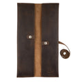 Cast Leather Co. Leather Double Knife Roll, showing the stylish interior profile with snap buttons. This Full Grain Leather Double Knife Roll for chefs provides a durable and sleek storage solution for knives, perfect for culinary professionals. Hand cut and made in La Antigua Guatemala & Oaxaca Mexico.
