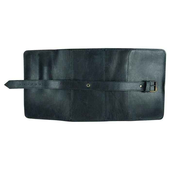 The open layout of the Hide & Drink Double Pipe Tobacco Pouch displays its organizational pockets, crafted with Full Grain Leather. Handmade in La Antigua Guatemala, this pouch is perfect for the artisanal smoker.