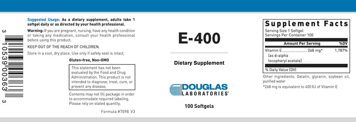 Douglas Laboratories E-400 Label