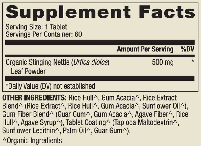 Dr. Mercola Organic Stinging Nettle Ingredients