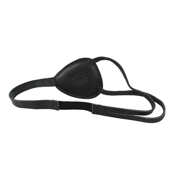 Front view of the Hide & Drink Eye Patch, featuring its elegant design in Full Grain Leather. This artisan product is perfect for those seeking unique Halloween Pirate Costumes and Carnival Masks, embodying small batch production and intricate craftsmanship, making it an exceptional cosplay accessory, handmade in La Antigua Guatemala & Oaxaca Mexico.
