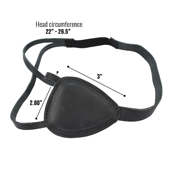 Detailed specifications of the Hide & Drink Eye Patch, including measurements that reflect its artisanal quality in Full Grain Leather. Ideal for Halloween Pirate Costumes and Carnival Masks, this eye-catching piece represents small batch production and high craftsmanship, making it a great choice for cosplay, lovingly handmade in La Antigua Guatemala & Oaxaca Mexico.