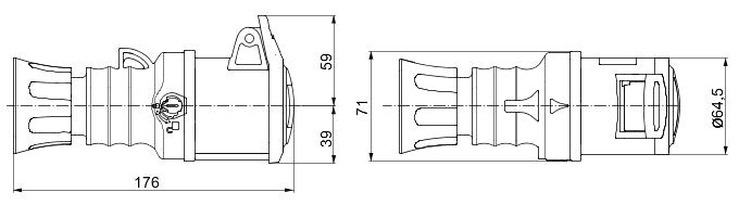 Gewiss GW62015H 2P+E 32A 200-250V, 6H Straight Connector