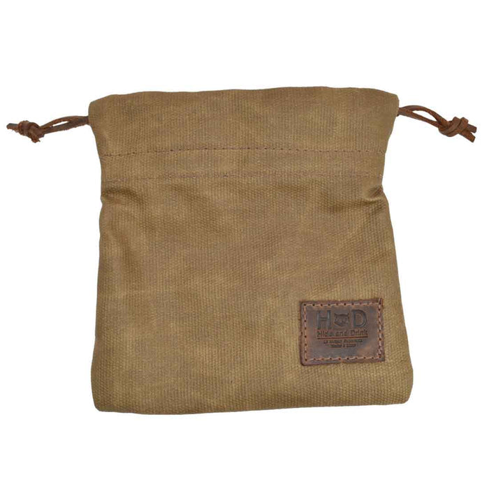 Hide & Drink Golf Pouch in light brown, perfect for securing small items. This handcrafted waxed canvas pouch adds elegance and practicality to your golf bag essentials. Waxed Canvas Golf Valuables Field Pouch, Golf Bag, Sport Organizer, Multipurpose Pouch with String, StockyardX, Small Batch Production, Hand Cut, Hand Sewn, Fire Branded, Artisan, Handmade in La Antigua Guatemala & Oaxaca Mexico.