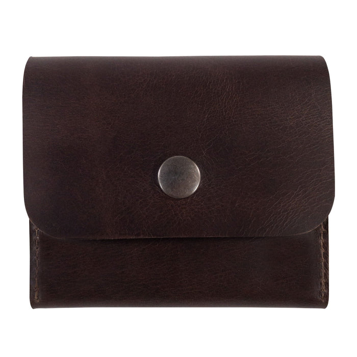 Front view of tocame's Guitar String Case with 6 Slots for Picks, highlighting its rustic charm and durable design. The Guitar String Case with 6 Slots for Picks is a great Guitar String Holder for Electric & Acoustic Guitar, crafted from Full Grain Leather and represents small batch production with an artisan touch from La Antigua Guatemala.
