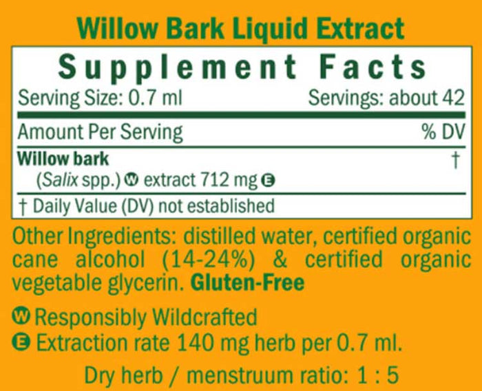 Herb Pharm Willow Bark Ingredients