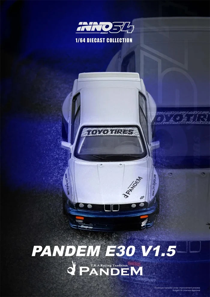 INNO 1:64 PANDEM E30 M3 Silver Blue Die-Cast Car Model Miniature Gifts