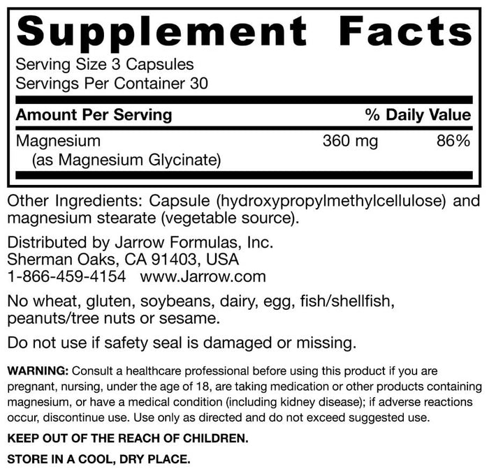 Jarrow Formulas Magnesium Glycinate Ingredients