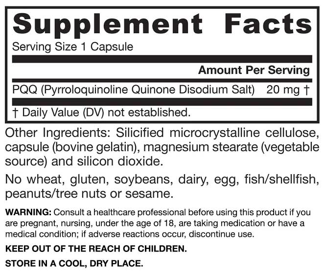 Jarrow Formulas PQQ 20 mg Ingredients