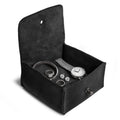 Interior shot of a Hide & Drink Jewelry Pouch with rings stored inside, designed for organized precious items. This artisan pouch captures the essence of upscale gifting for weddings.