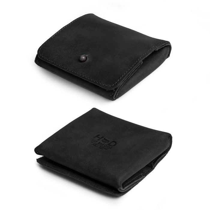 Outer view of a Hide & Drink Jewelry Pouch displaying premium full grain leather, great for storing jewelry like rings and offering a chic travel solution. This handmade pouch serves as a unique gift for bridesmaids and grooms, reflecting small batch production quality.