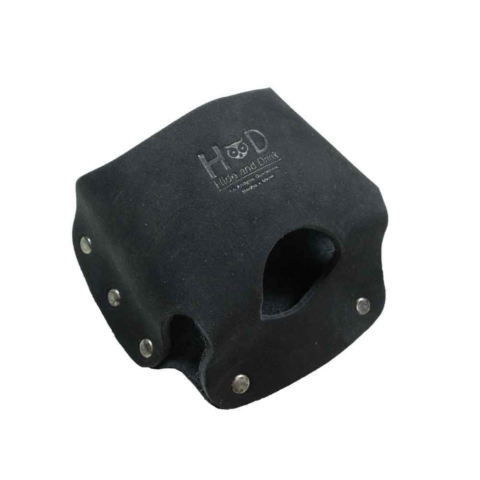 Hide & Drink's black suede Large Tape Holster, perfect for tradesfolk needing quick access to their tools. Constructed with high-quality materials, it's an ideal option for any Large Tape Measure.