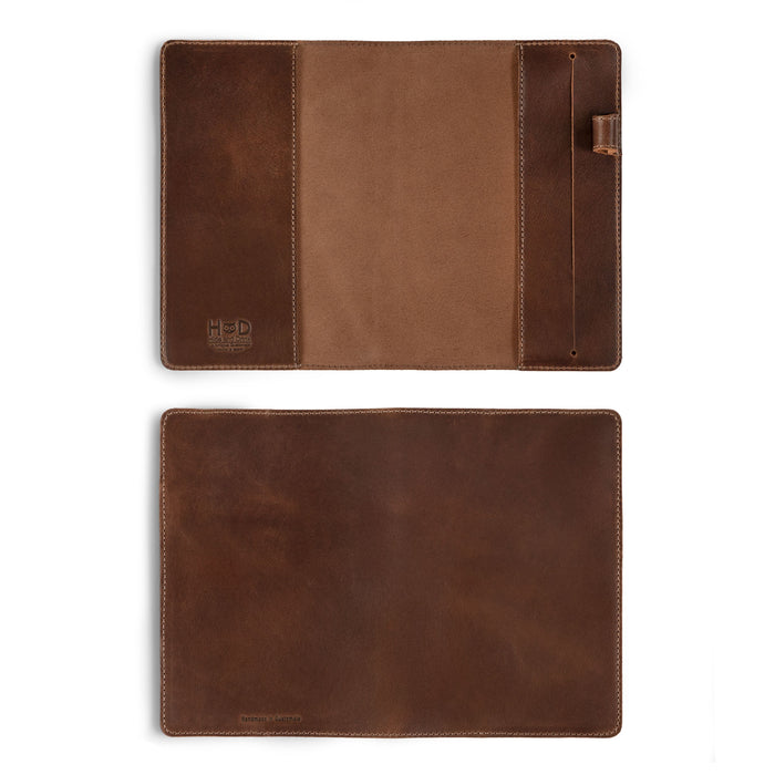 Inside view of the Cover for Leuchtturm1917 Classic Notebook Hard Cover B6+ Size (125 x 190 mm) by Hide & Drink, featuring a durable Journal Case made from Full Grain Leather, emphasizing its Hand Cut and Hand Sewn craftsmanship, perfect for artists and writers.