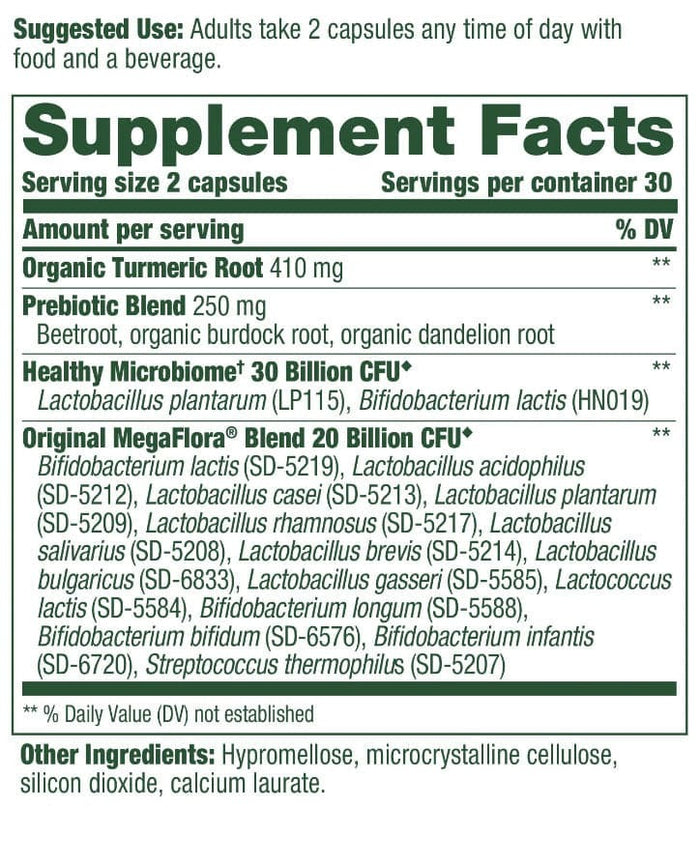 MegaFood MegaFlora Probiotic + Prebiotic + Turmeric (Formerly MegaFlora Probiotic with Turmeric) Ingredients