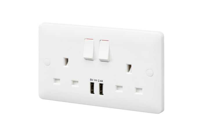 MK Base 13A 2G SP Switched Socket with USB Port (MB24345WHI)