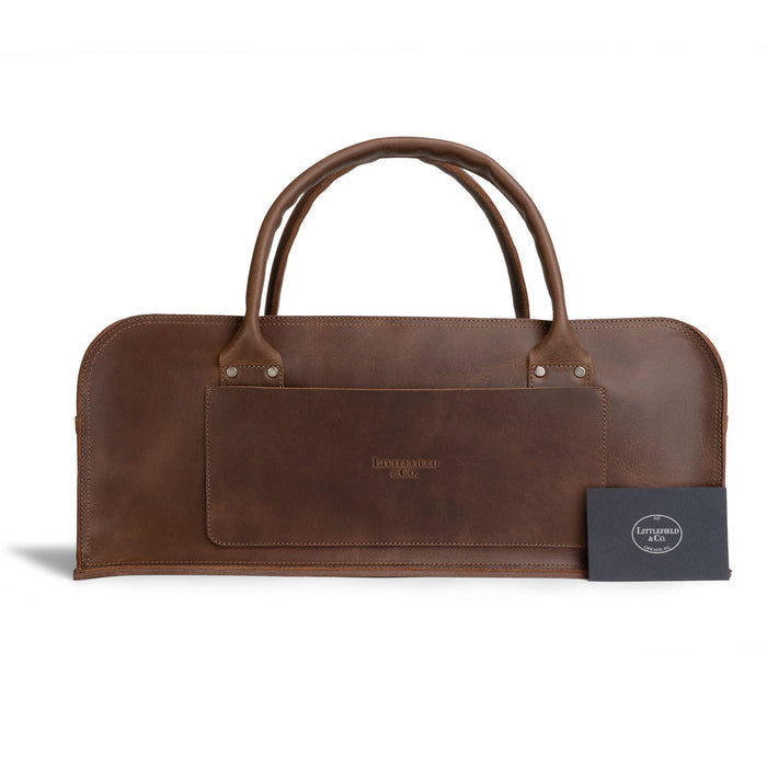 Close-up of the Multipurpose Doctor Utility Tool Bag by Littlefield & Co. featuring its sleek leather design, perfect for stylish organization.