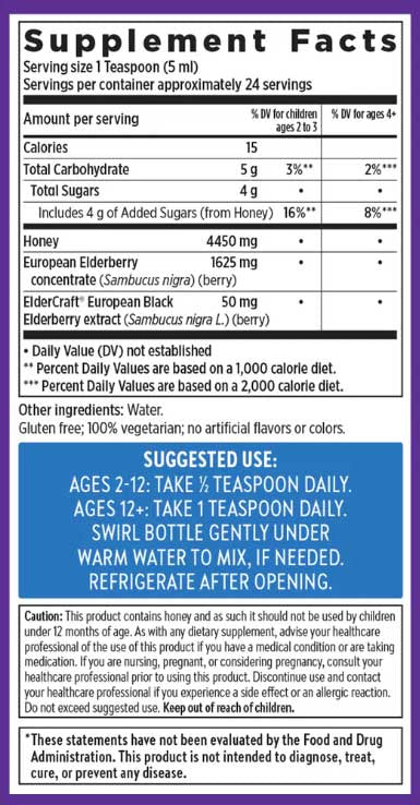 New Chapter Elderberry Syrup + Honey Ingredients