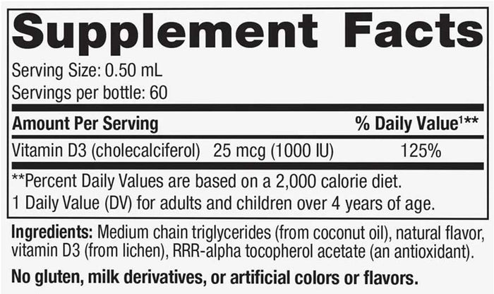 Nordic Naturals Plant-Based Vitamin D3 Liquid Ingredients